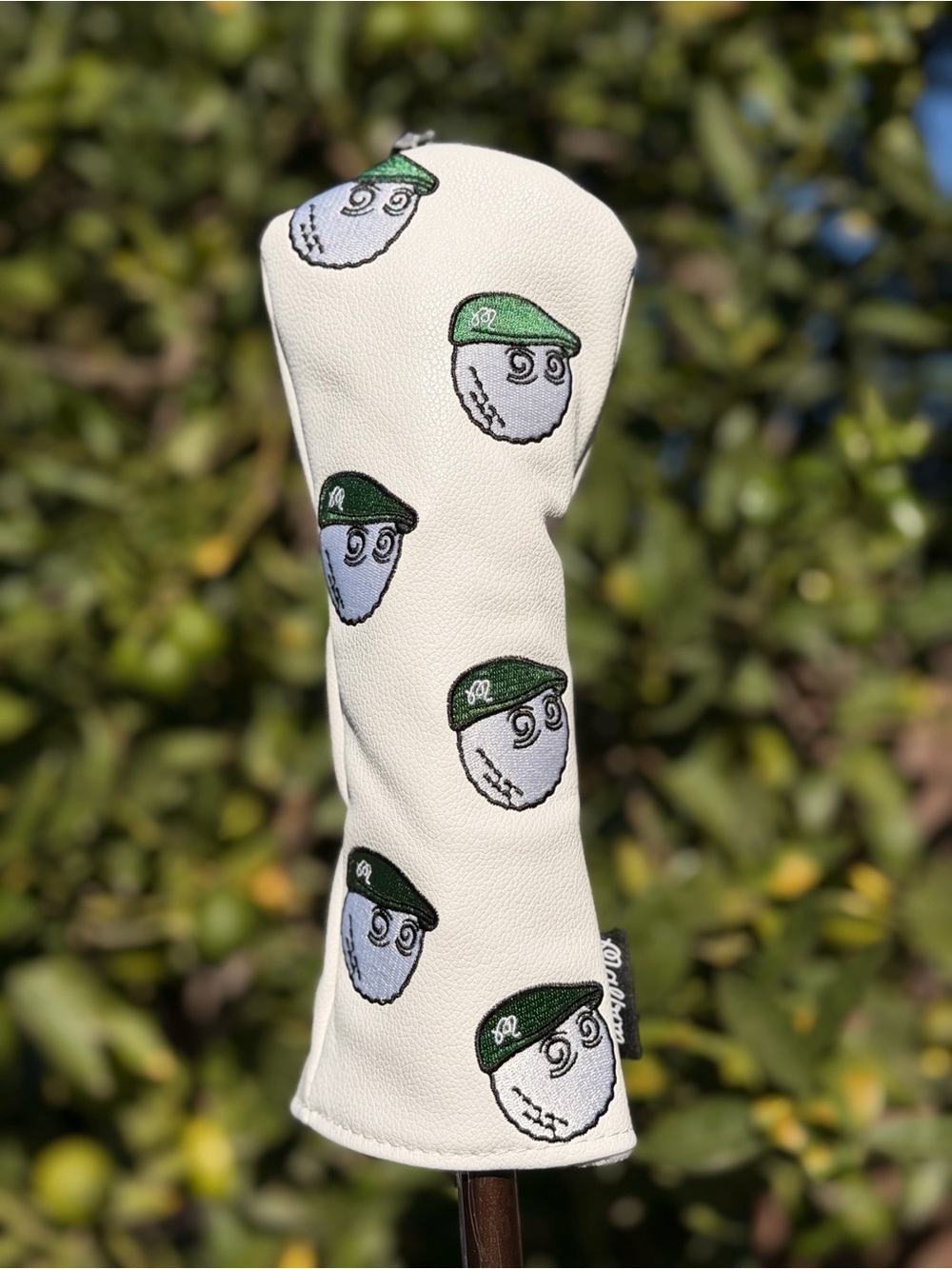 Malbon Golf Cover in White w Green Logo